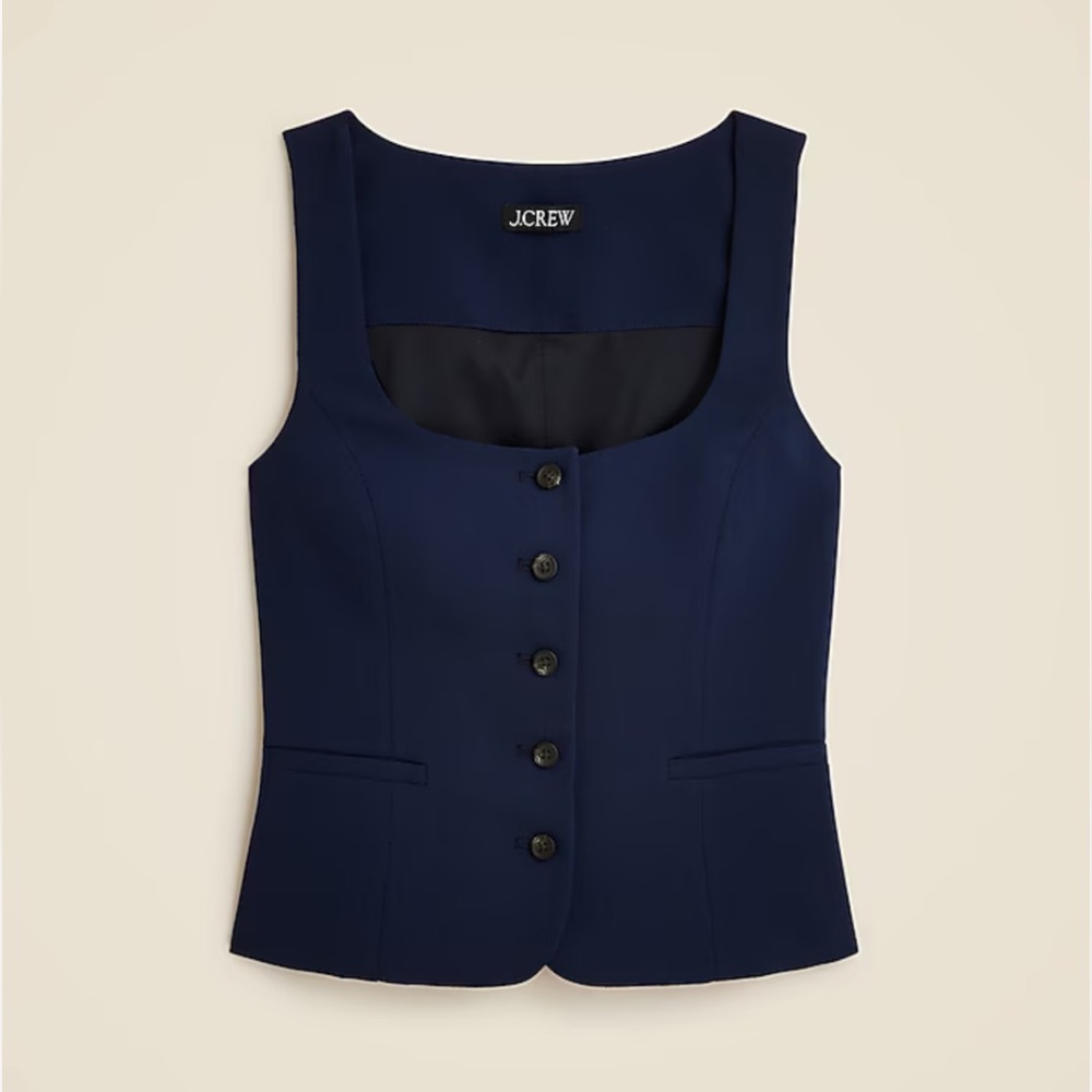 J. Crew Scoopneck Vest in Drapey Crepe in Navy Button Fitted Top